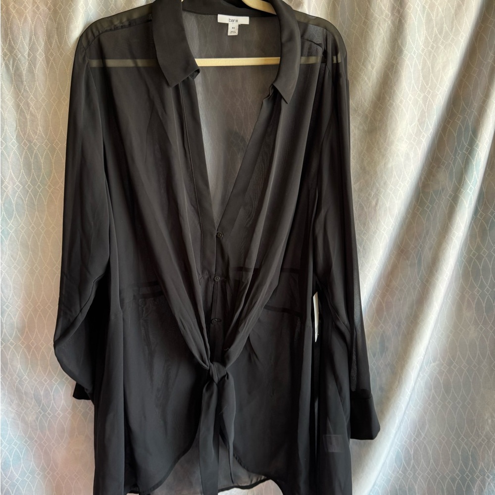 Bar III Black Sheer Button Down Blouse 4X